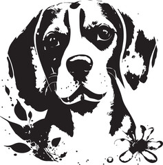 Beagle Dog Face Stencil with Flowers Silhouette Vector Illustration Graphic