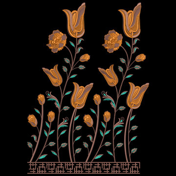 Isolated seamless pattern indian asian embroidery border lace daman design pattern for trendy women wear artwork illustration.