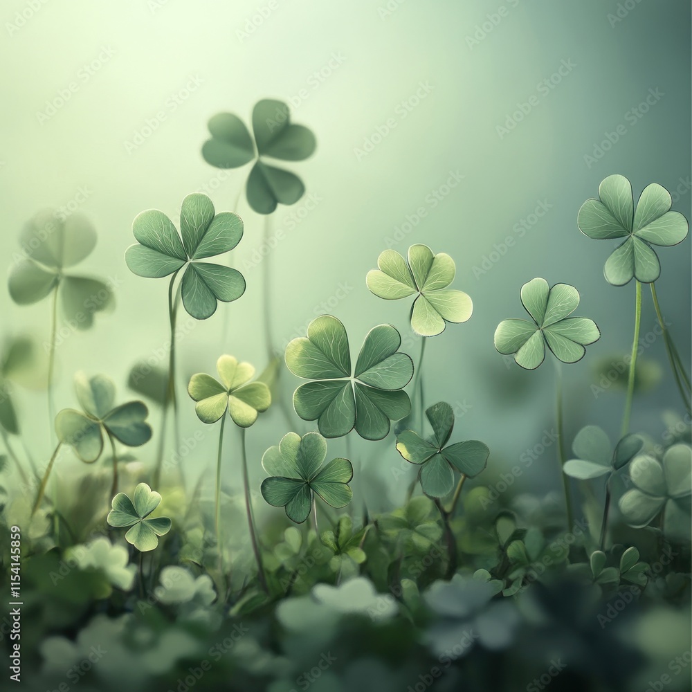 Poster Close-up of lush green clover leaves in soft light.