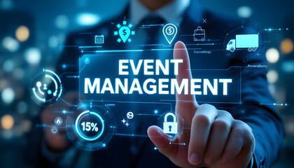 Modern Event Management Technology Concept, Digital Event Planning and Logistics Illustration, Technology Integration