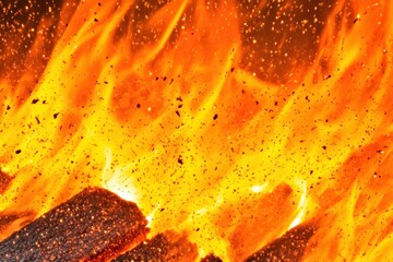 Vibrant Flames Dancing in a Warm Fire with Sparks Flying