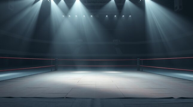 Spotlit Wrestling Mat in an Empty Arena	
