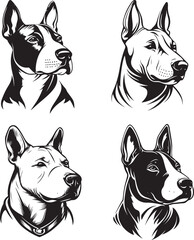 Bull Terrier Dog Stylized Silhouette Set Vector Illustration Graphic