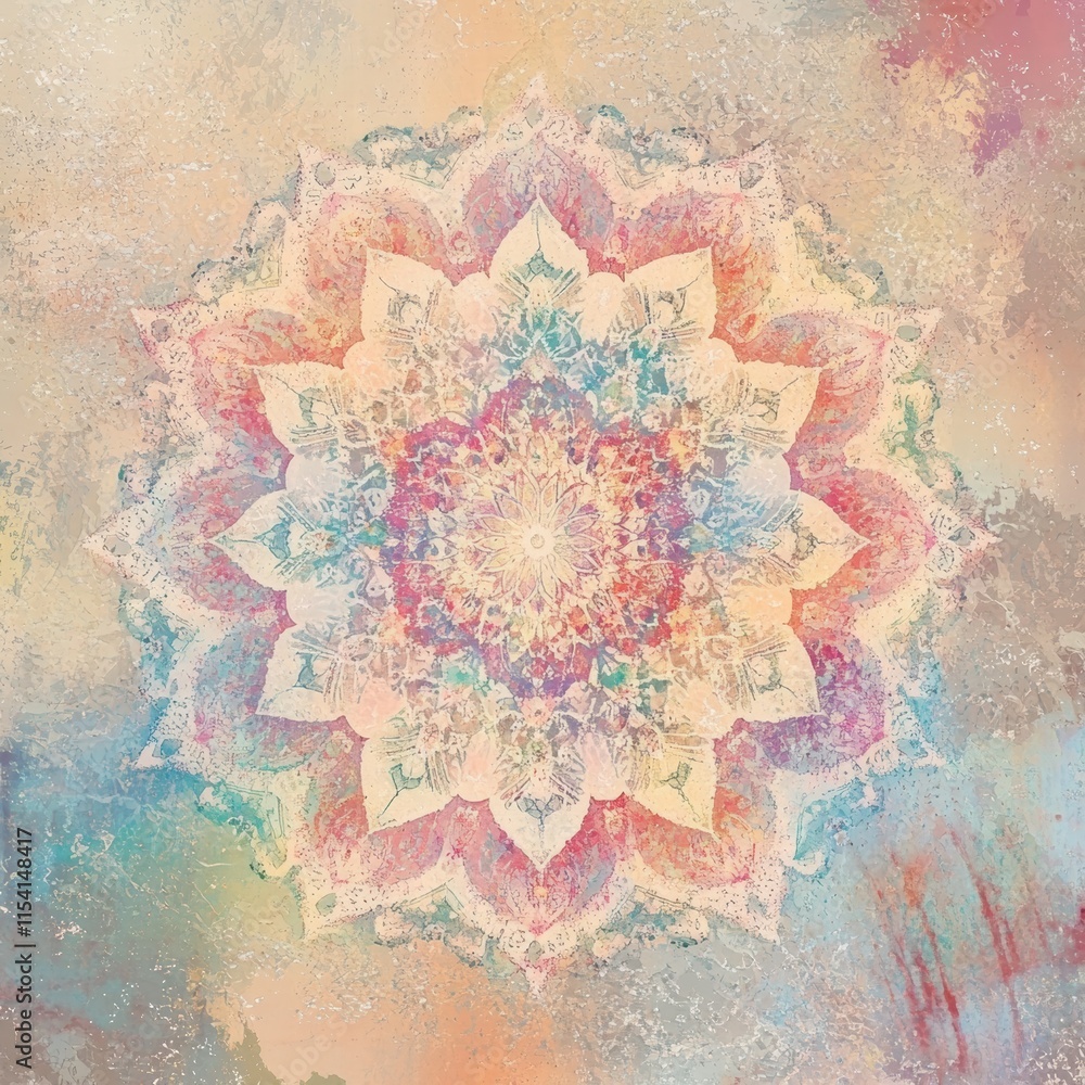 Poster intricate mandala design with pastel colors and floral patterns showcasing artistic creativity and t