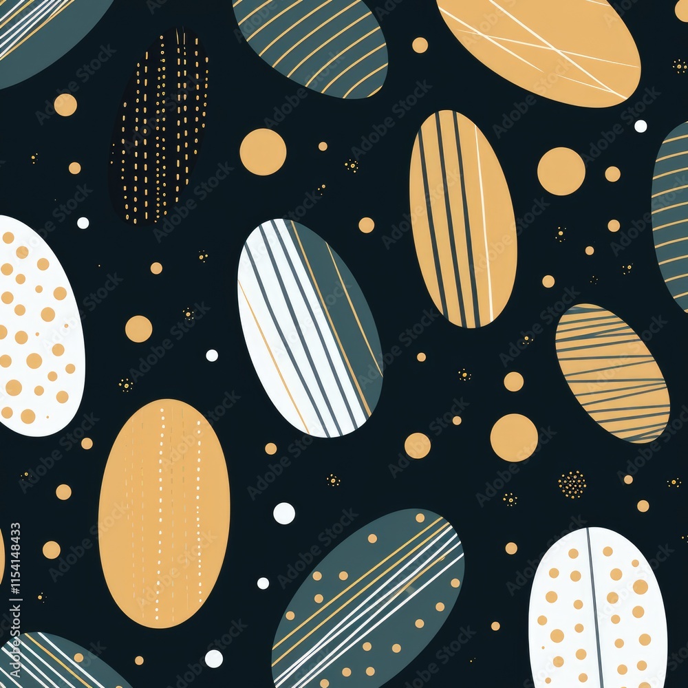 Aufkleber colorful abstract pattern featuring ovals and circles with various textures on a dark background.