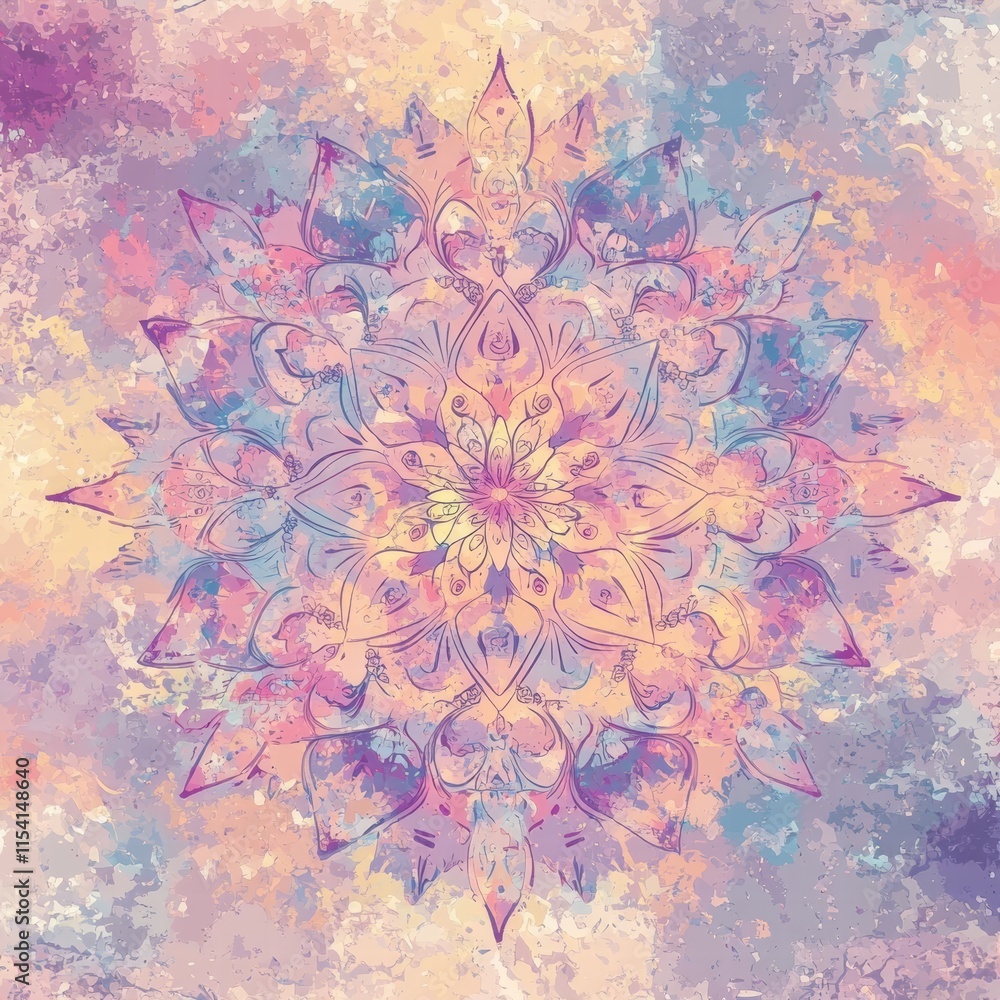 Poster beautiful mandala design with soft pastel colors and intricate patterns on textured background for m