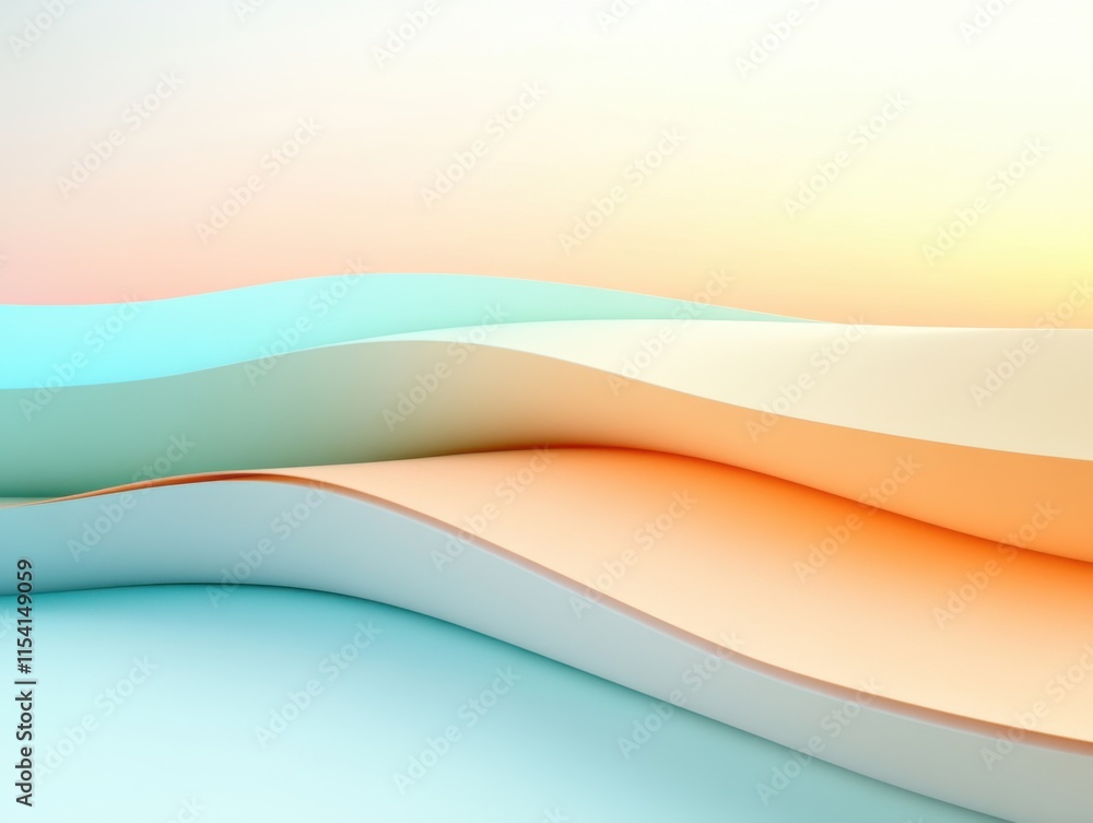 Poster abstract smooth waves in soft pastel colors with gentle light gradient