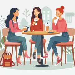 Flat young girl friends in cafe on meeting vector image vector on a white background