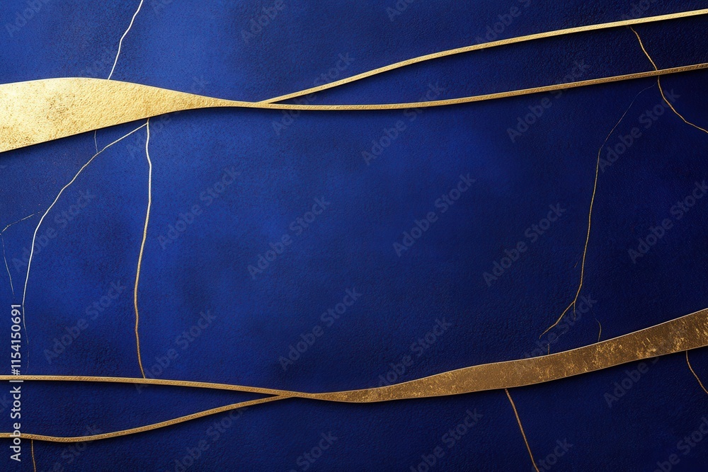 Poster blue and gold abstract background with elegant line design elements