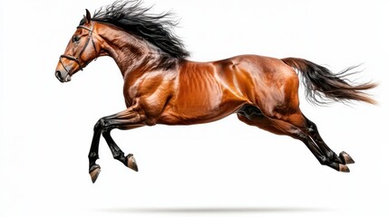 Energetic Horse Galloping on White Background in Dynamic Motion