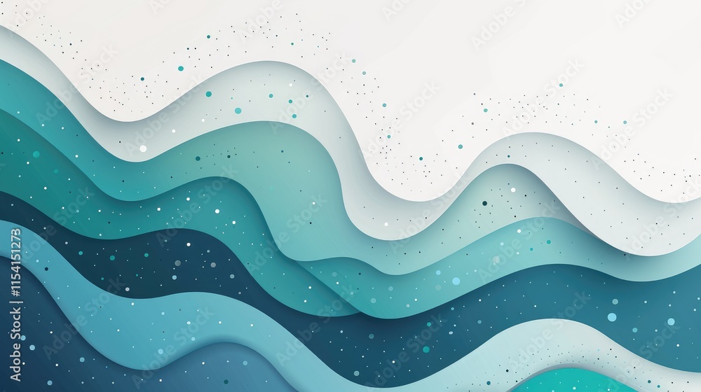 Poster Abstract design featuring layered waves in shades of blue and teal, creating a calming effect.