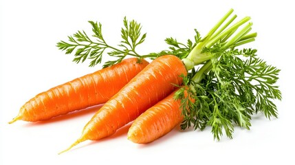 Fresh Orange Carrot with Green Leaves on White Background