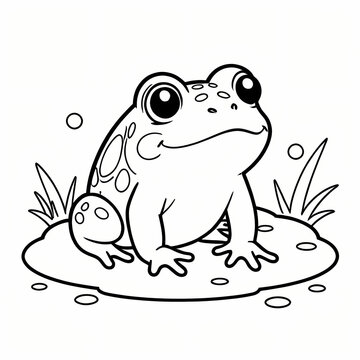 recommend clip art: Cute frog sitting on the lotus leaf cartoon outline coloring page for kids