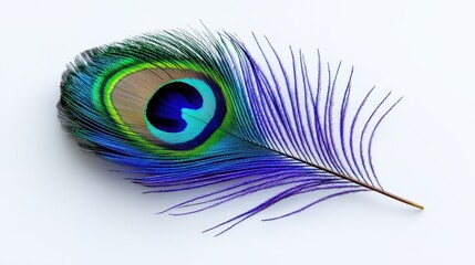 Obraz premium Beautiful Peacock Feather on White Background for Artistic Photography