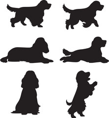 Cocker Spaniel Dog Shapes Silhouette Set Vector Illustration Graphic