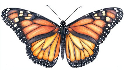 Fototapeta premium Detailed Illustration of Monarch Butterfly on White Background