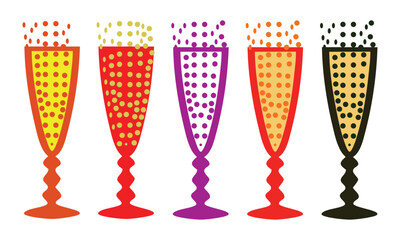 Cute Champagne Glasses Illustration Sticker 5 sets