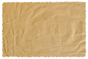 crumpled old paper paper with scalloped edge and empty design space on transparent background