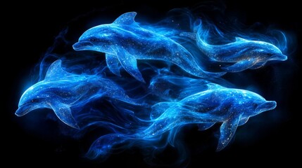 Obraz premium Dolphins in Bioluminescent Underwater Scene