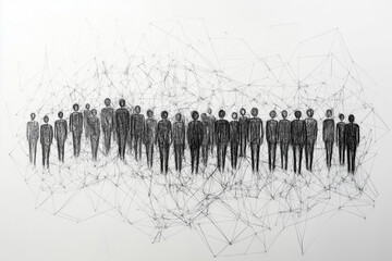 Naklejka premium Large Group of Connected People Shapes Representing Unity, Collaboration, and Digital Networking with Abstract Simplicity