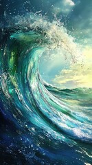 Majestic Ocean Wave Crushing Down In Turquoise Waters