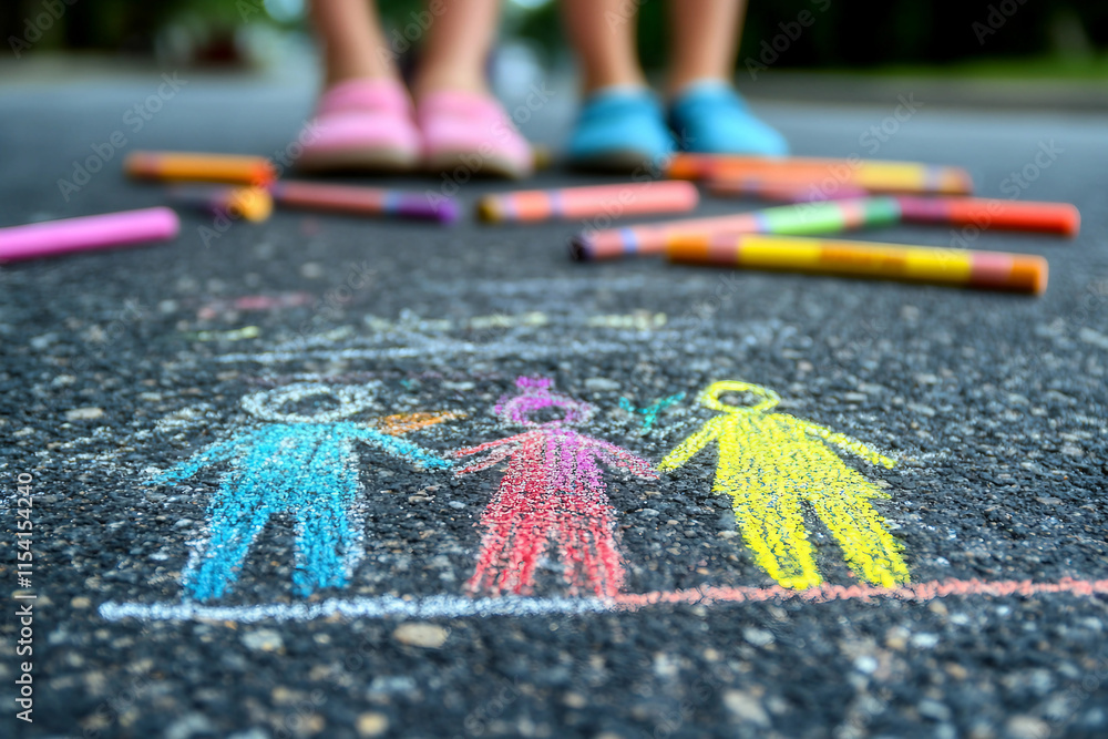 Poster generative ai photo of kids playing with chalk creating colorful masterpieces