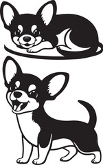 Cute Cartoon Chihuahua Dogs Stylized Vector Illustration Graphic