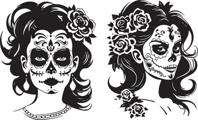 Day of the Dead Lady Stylized Set Vector Illustration Graphic