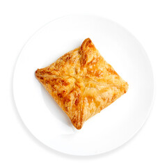 Snack, pie, samsa from puff pastry, on a white background, isolated. Top view.