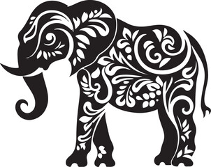 Elephant Floral Art Side Profile Silhouette Vector Illustration Graphic