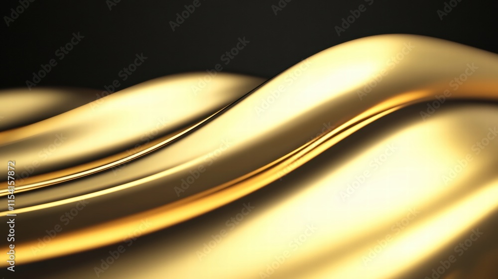 Poster shimmering golden waves with luminous curves and fluid surface texture