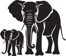 Elephant Mother and Baby Silhouette Vector Illustration Graphic
