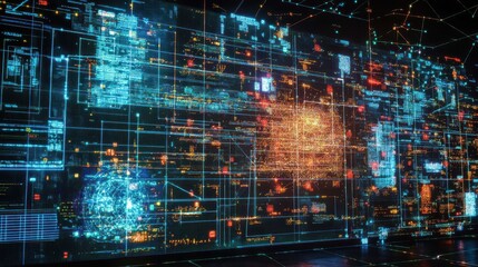 Naklejka premium Computer screen displaying algorithms and data analysis