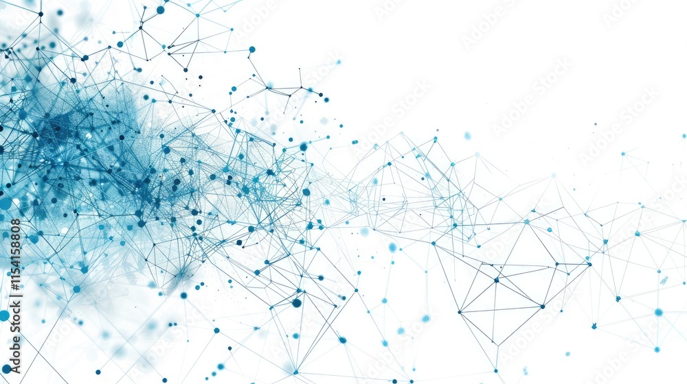 Poster abstract digital network illustration with blue tones representing connectivity and data flow.