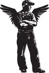 Farm Worker with Angel Wings Stylized Vector Illustration Graphic