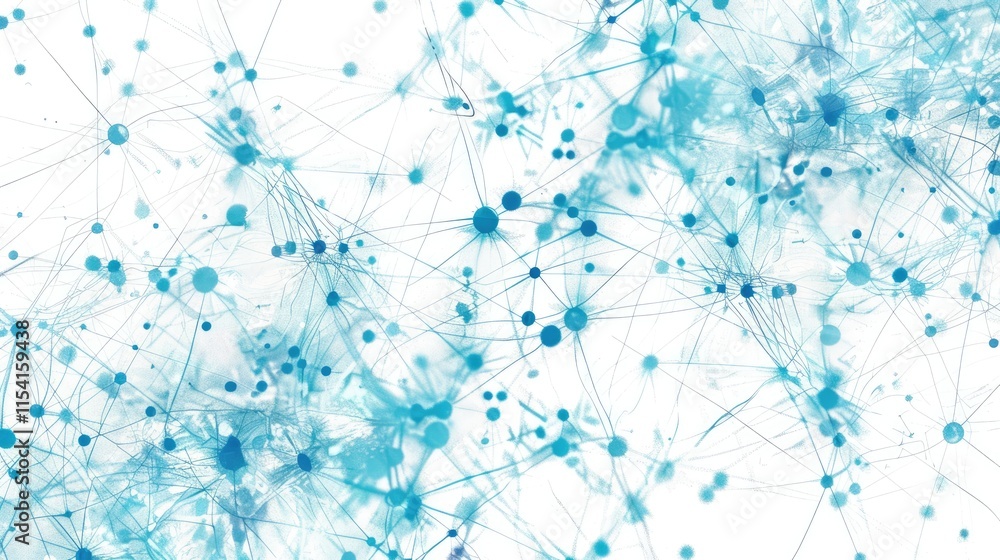 Poster abstract representation of interconnected nodes and lines in blue tones.