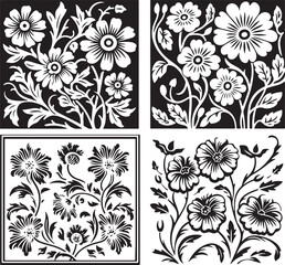 Floral Decorative Panels Set Vector Illustration Graphic