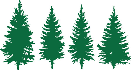 Obraz premium Four Pine Trees Silhouette Vector Illustration Graphic
