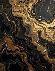 Abstract Black And Gold Swirling Marble Design