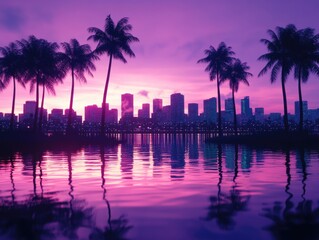 Obraz premium City Sunset with Palm Trees