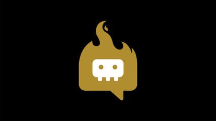 Fire skull chat logo with simple and minimalist style