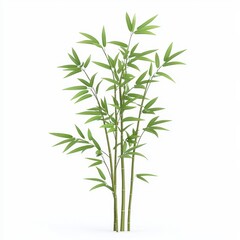 Fototapeta premium A cluster of green bamboo stalks with slender leaves against a plain background, showcasing a natural and serene aesthetic.