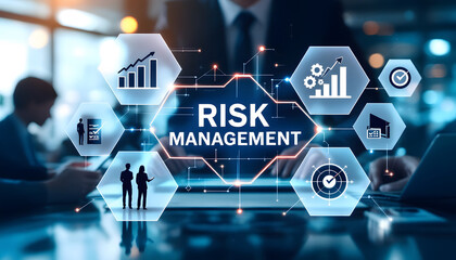Digital Risk Assessment and Mitigation Strategies, Cybersecurity and Business Risk Management Illustration