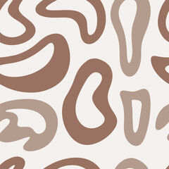 Seamless mocha mousse pattern with abstract liquid shapes. Trendy and stylish print for fabric, textile, natural wallpaper. Minimalistic abstract pattern in brown beige colors.