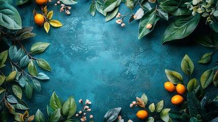 Tropical leaves with orange fruit accents