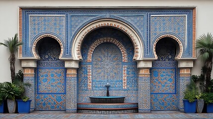 Obraz premium Intricate blue tile fountain with Moorish archway.