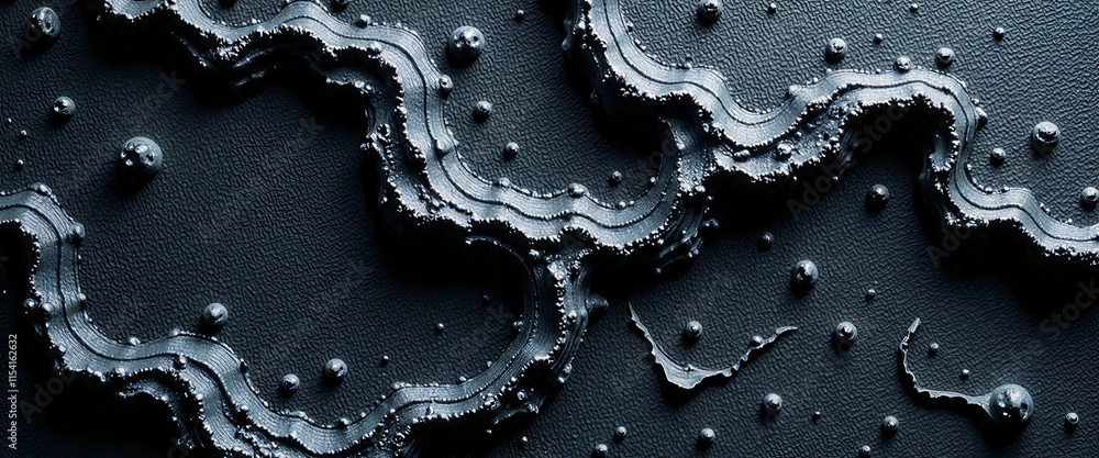 Poster a black and white image of a wave with many small dots. the image has a futuristic and abstract feel