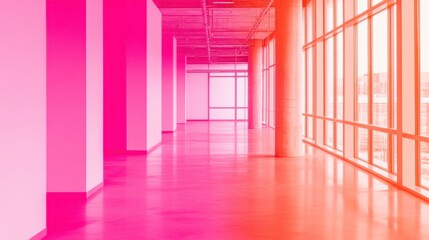 Obraz premium Modern Interior Space with Abstract Pink Lighting and Large Windows