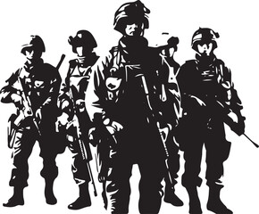 Group of Soldiers Stencil Silhouette Vector Illustration Graphic