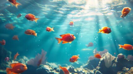 Fototapeta premium Underwater scene with orange fish